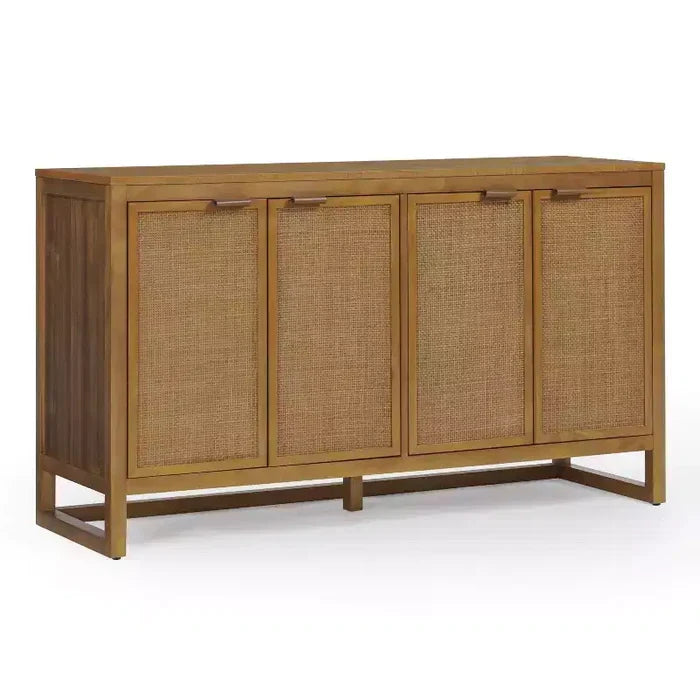 Hatteras Modern Boho 4-Door Sideboard with Solid Wood & Natural Rattan Accents-Teamson Home