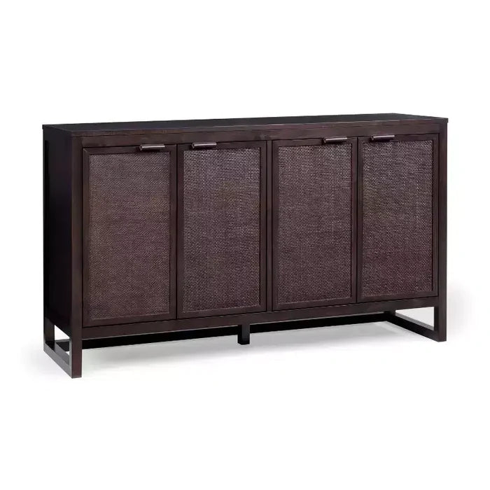 Hatteras Modern Boho 4-Door Sideboard with Solid Wood & Natural Rattan Accents-Teamson Home