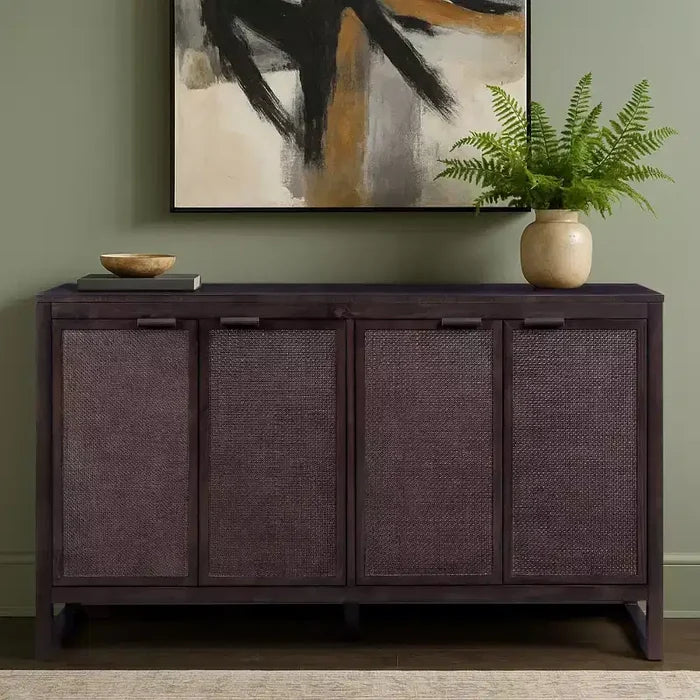 Hatteras Modern Boho 4-Door Sideboard with Solid Wood & Natural Rattan Accents-Teamson Home