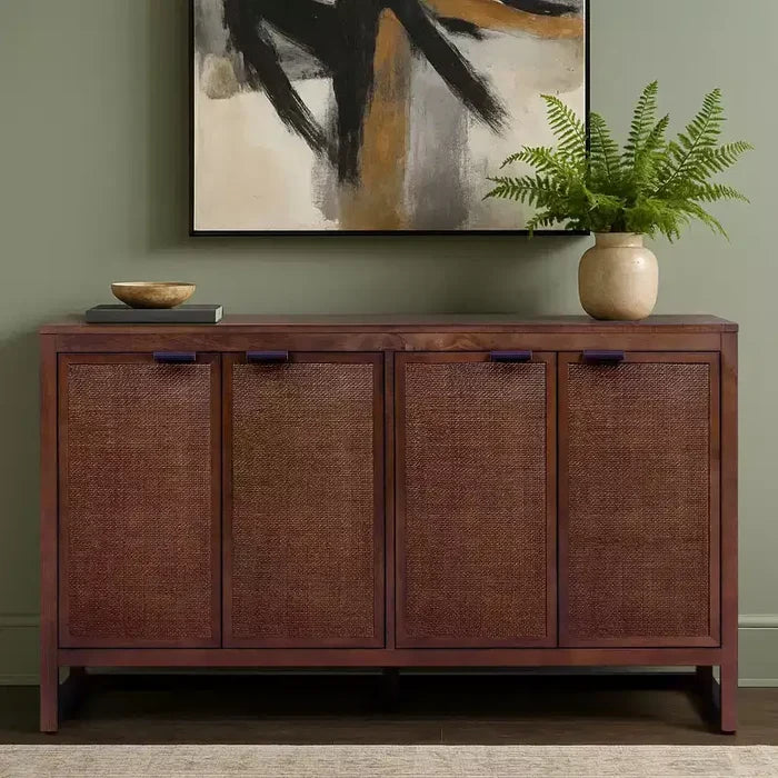 Hatteras Modern Boho 4-Door Sideboard with Solid Wood & Natural Rattan Accents-Teamson Home