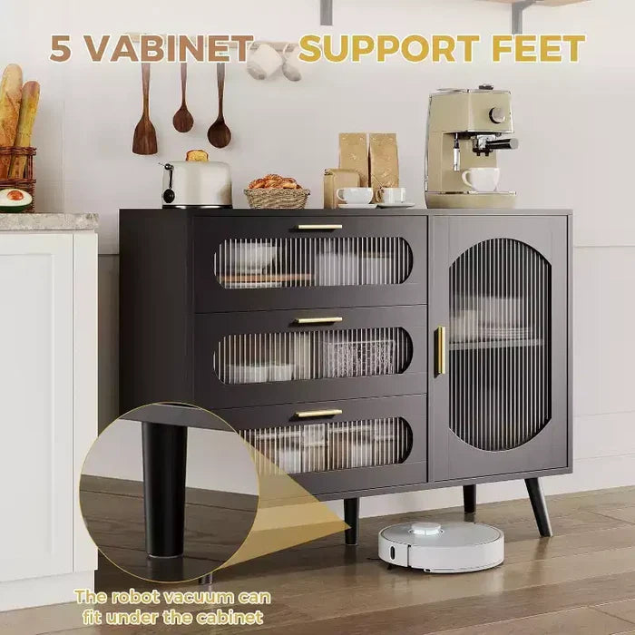 COZONY Sideboard Buffet Cabinet with Fluted Glass Doors, Modern Storage Cabinet with Drawers for Dining Room, Kitchen, and Entryway Organization