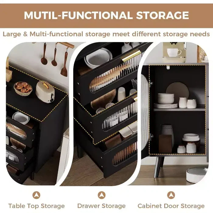 COZONY Sideboard Buffet Cabinet with Fluted Glass Doors, Modern Storage Cabinet with Drawers for Dining Room, Kitchen, and Entryway Organization