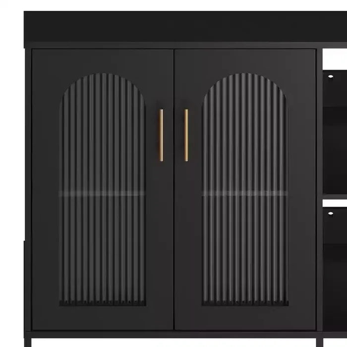 Modern Wooden Buffet Sideboard Cabinet with Glass Doors, Storage Cabinet with Adjustable Shelves for Kitchen, Dining Room & Living Room