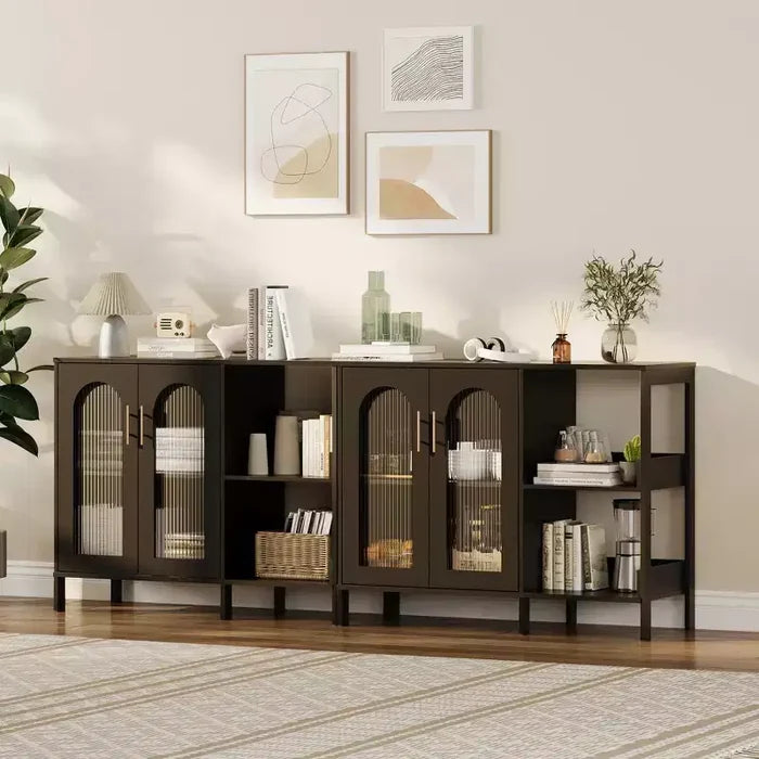 Modern Wooden Buffet Sideboard Cabinet with Glass Doors, Storage Cabinet with Adjustable Shelves for Kitchen, Dining Room & Living Room