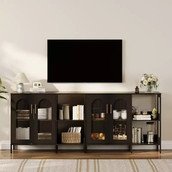 Modern Wooden Buffet Sideboard Cabinet with Glass Doors, Storage Cabinet with Adjustable Shelves for Kitchen, Dining Room & Living Room