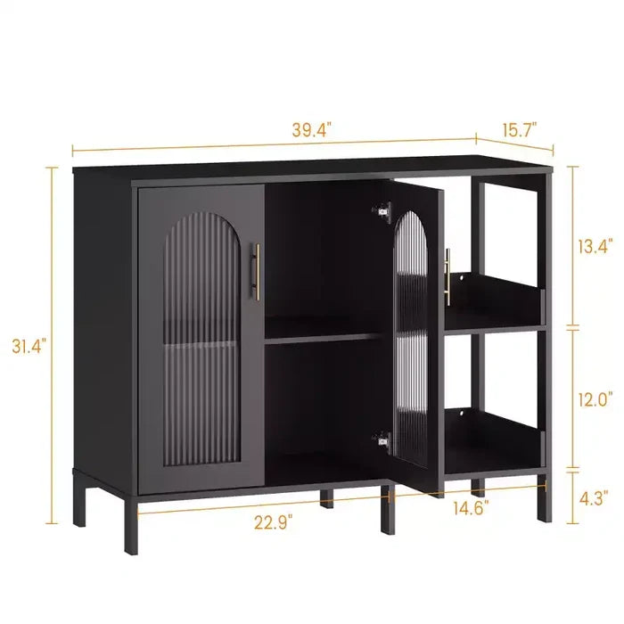 Modern Wooden Buffet Sideboard Cabinet with Glass Doors, Storage Cabinet with Adjustable Shelves for Kitchen, Dining Room & Living Room