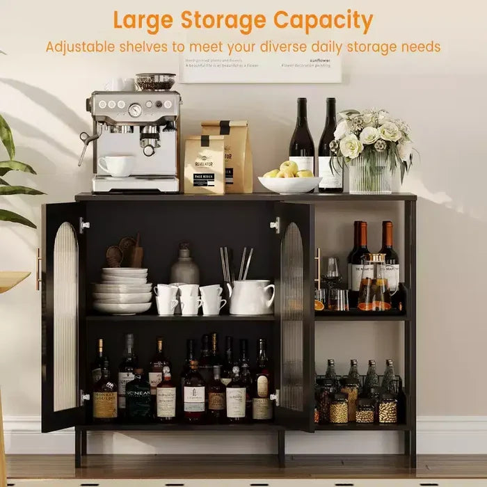 Modern Wooden Buffet Sideboard Cabinet with Glass Doors, Storage Cabinet with Adjustable Shelves for Kitchen, Dining Room & Living Room