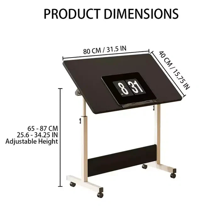 Adjustable Height Folding Desk with Lockable Wheels,Mobile Sit-Stand Computer Table for Home Office Space-Saving Writing Workstation for Small Spaces