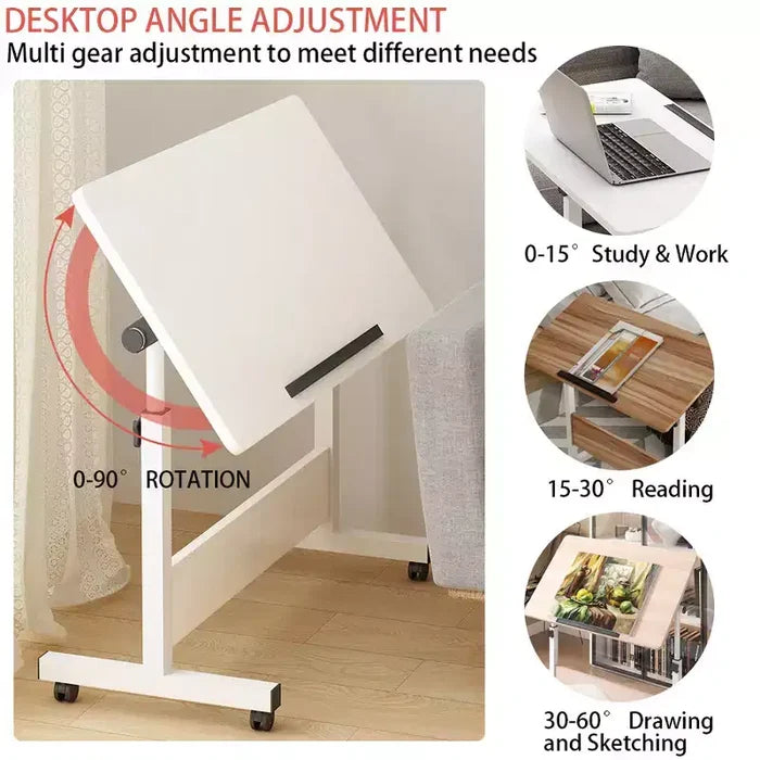 Adjustable Height Folding Desk with Lockable Wheels,Mobile Sit-Stand Computer Table for Home Office Space-Saving Writing Workstation for Small Spaces