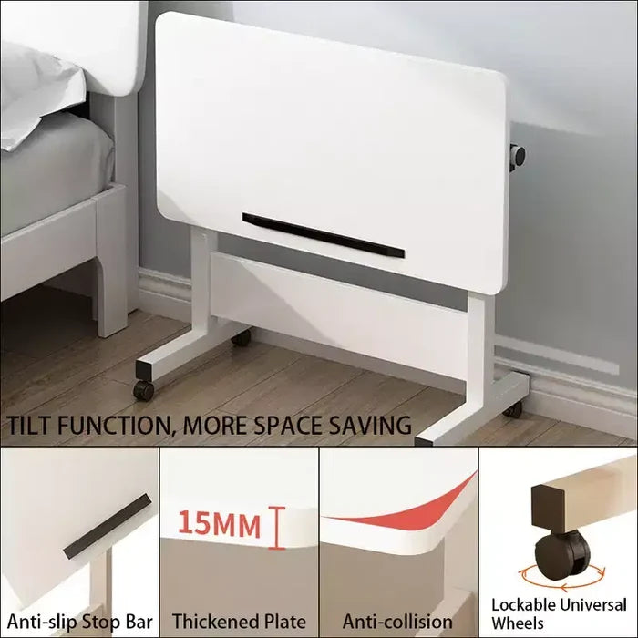 Adjustable Height Folding Desk with Lockable Wheels,Mobile Sit-Stand Computer Table for Home Office Space-Saving Writing Workstation for Small Spaces