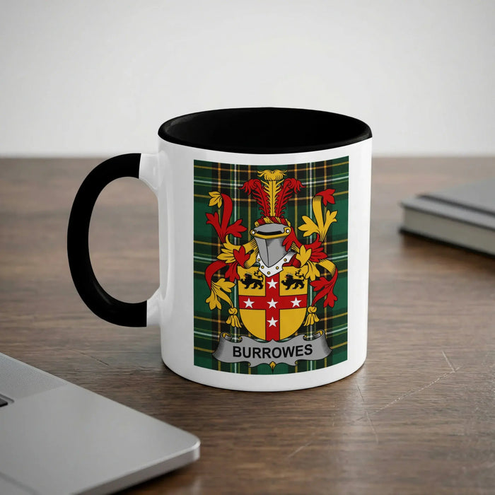 Burrowes Irish surname mug with black interior and handle