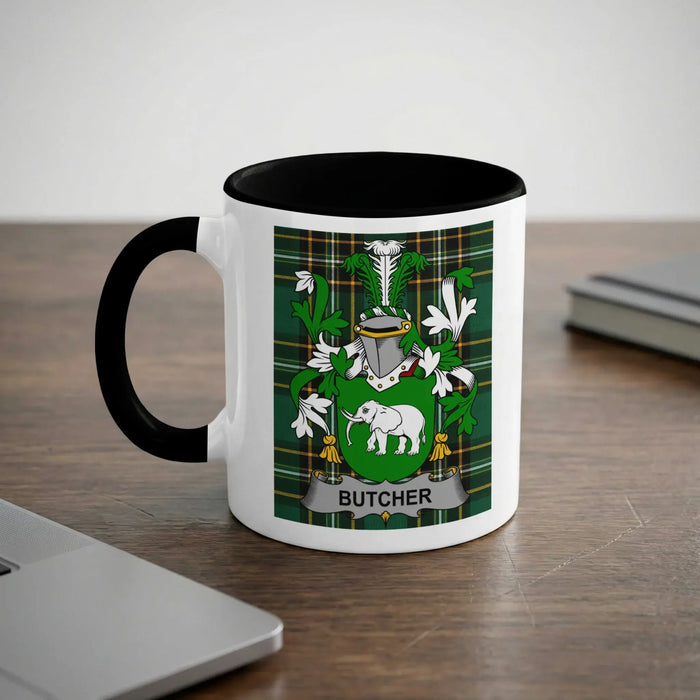 Butcher Irish surname mug with black interior and handle