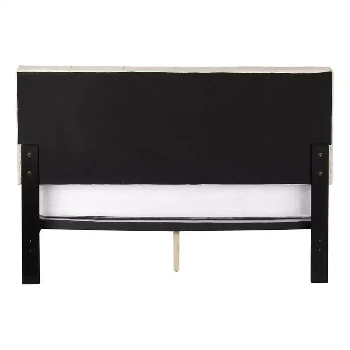 HomeRoots Beige Tufted Linen Queen Bed Frame