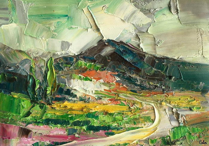 Canvas Painting, Heavy Texture Oil Painting, Mountain Tree Painting, Original Small Painting, 8X12 inch-Paintingforhome