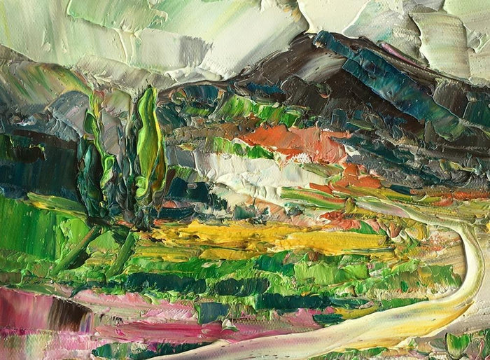 Canvas Painting, Heavy Texture Oil Painting, Mountain Tree Painting, Original Small Painting, 8X12 inch-Paintingforhome