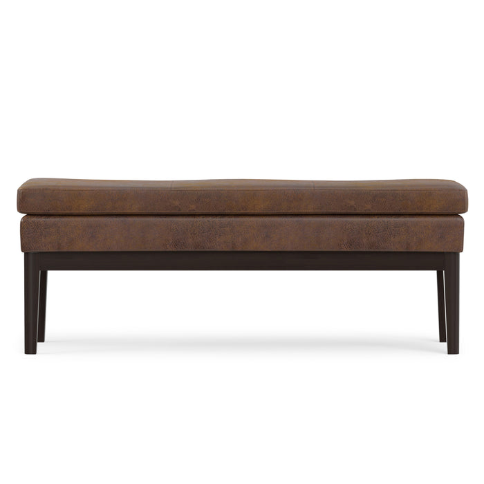 Distressed Chestnut Brown Distressed Vegan Leather | Carlson Ottoman Bench in Distressed Vegan Leather
