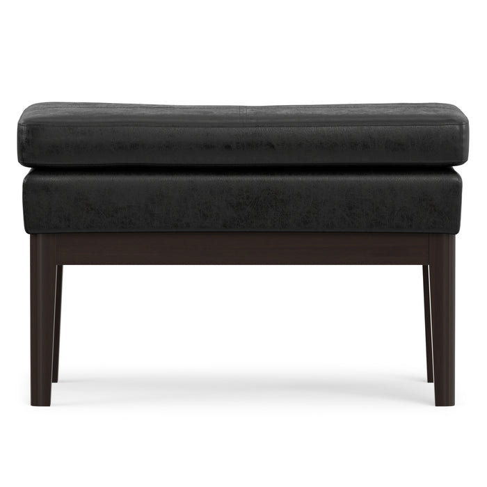 Distressed Black Distressed Vegan Leather | Carlson Small Ottoman Bench Distressed Vegan Leather