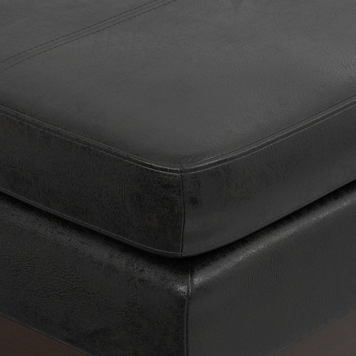 Distressed Black Distressed Vegan Leather | Carlson Small Ottoman Bench Distressed Vegan Leather