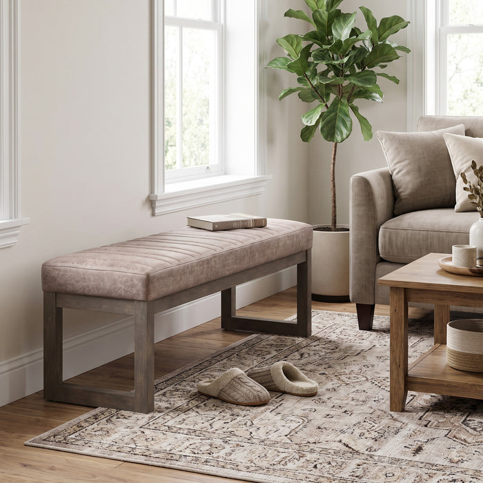 Distressed Grey Taupe Distressed Vegan Leather | Casey Ottoman Bench