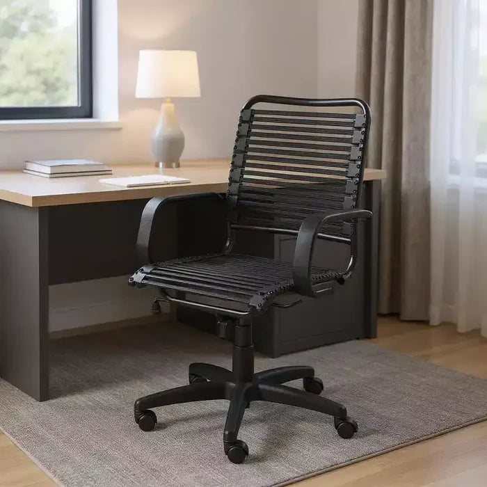HomeRoots Black Adjustable Swivel Bungee Rolling Office Chair