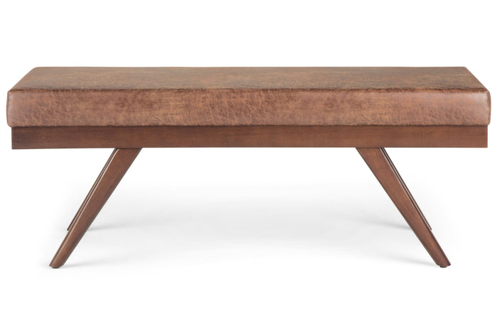 Distressed Saddle Brown Distressed Vegan Leather | Chanelle Mid Century Ottoman Bench