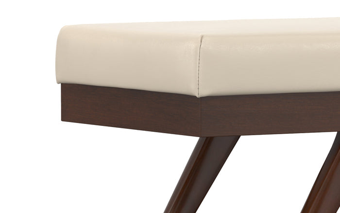 Satin Cream Distressed Vegan Leather | Chanelle Mid Century Ottoman Bench