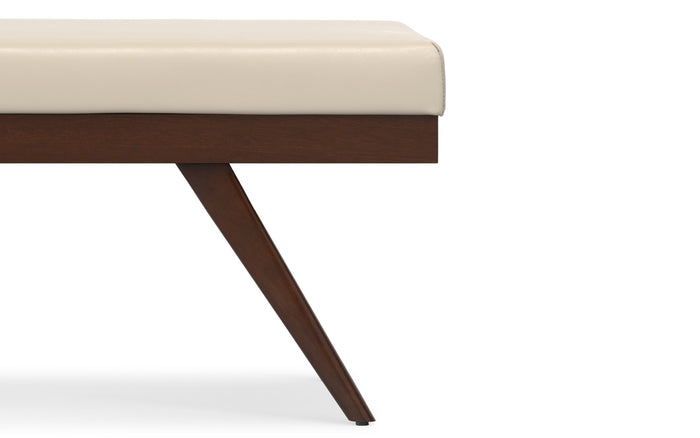 Satin Cream Distressed Vegan Leather | Chanelle Mid Century Ottoman Bench