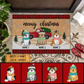 Christmas Personalized Doormat, Gifts For Cat Lovers, Meowy Christmas Red Truck & Christmas Tree Outdoor Door Mat
