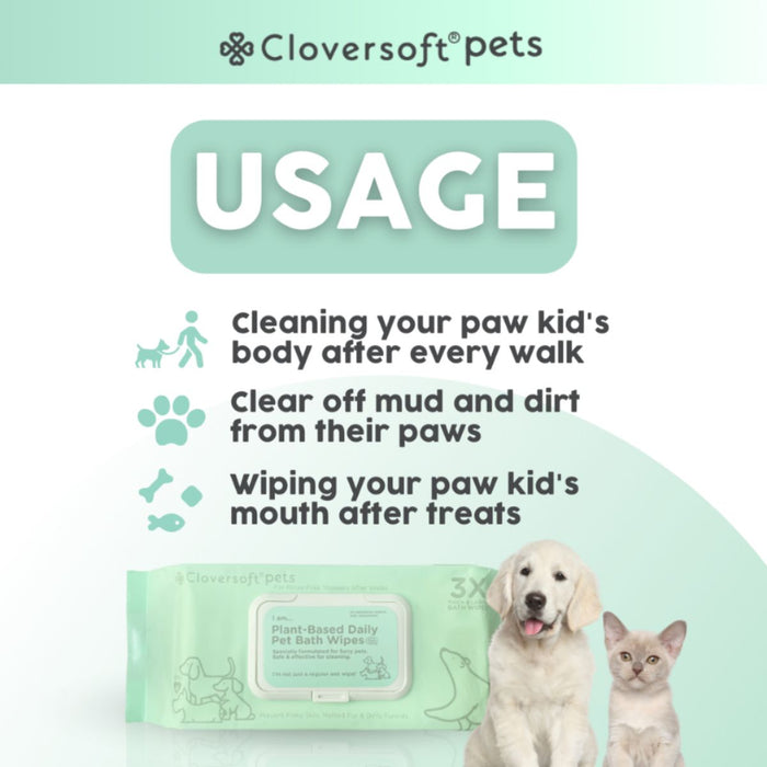 Cloversoft Pets Plant-Based Daily Pet Bath Wipes 70 Sheets