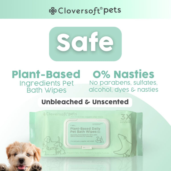 Cloversoft Pets Plant-Based Daily Pet Bath Wipes 70 Sheets