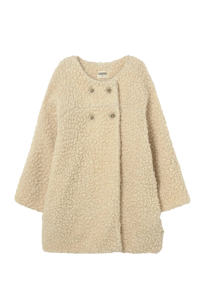 coat sherpa double breasted long - ivory