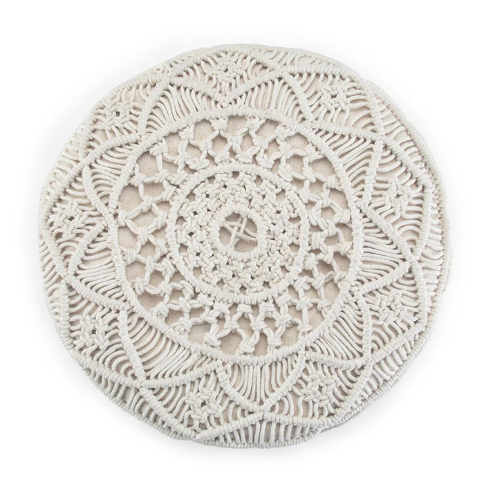 Cream | Coates Round Macrame Pouf