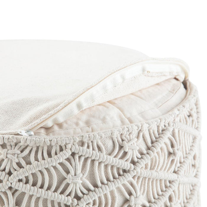Cream | Coates Round Macrame Pouf