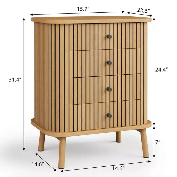 COZONY 4 Drawer Dresser, Boho Wicker Chest of Drawers with Matte Black Handles and Wood Legs for Bedroom, Living Room, Hallway