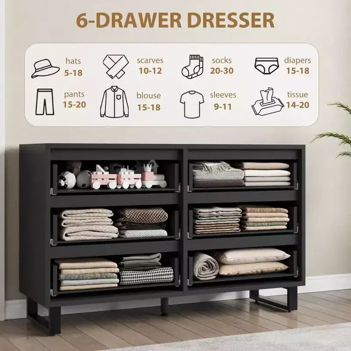 GustoWave 6 Dresser for Bedroom, 47.2 Wide Dresser, Freestanding Vertical Drawer Cabinet with Storage, Wooden Closet Storage Chest for Living Room