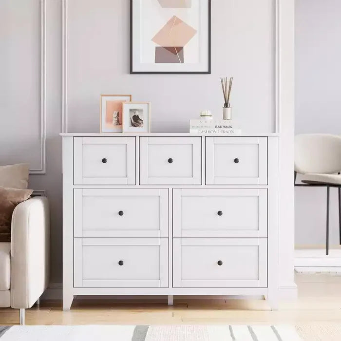 CuisinSmart Wood Dresser for Bedroom, 7 Drawer Chest of Drawers with Metal Handle, Closet Store Organizer for Living Room Hallway bedroom