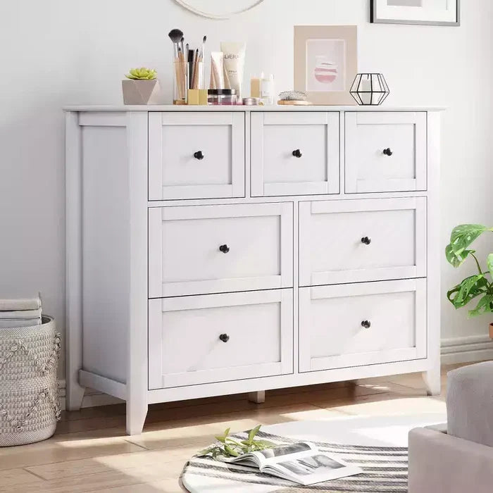 CuisinSmart Wood Dresser for Bedroom, 7 Drawer Chest of Drawers with Metal Handle, Closet Store Organizer for Living Room Hallway bedroom