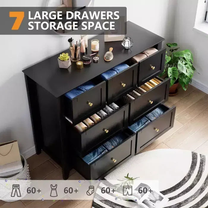 CuisinSmart Wood Dresser for Bedroom, 7 Drawer Chest of Drawers with Metal Handle, Closet Store Organizer for Living Room Hallway bedroom