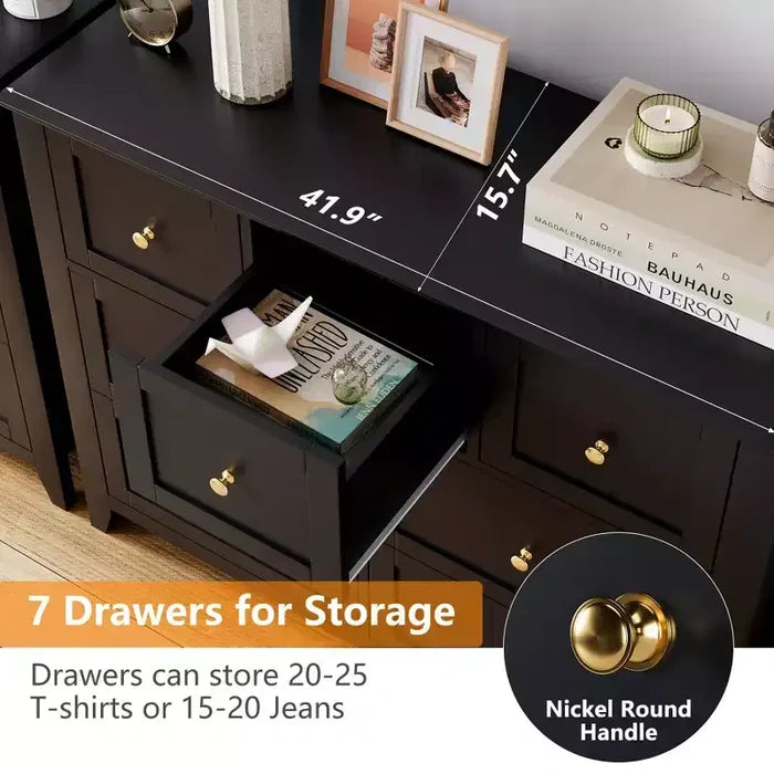 CuisinSmart Wood Dresser for Bedroom, 7 Drawer Chest of Drawers with Metal Handle, Closet Store Organizer for Living Room Hallway bedroom