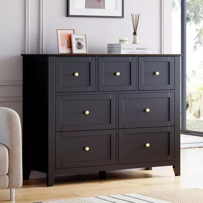 CuisinSmart Wood Dresser for Bedroom, 7 Drawer Chest of Drawers with Metal Handle, Closet Store Organizer for Living Room Hallway bedroom