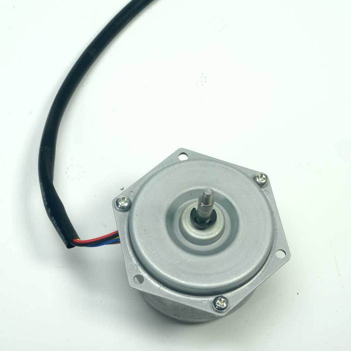 Complete Fan Assembly YN028 with metal casing, central shaft, and attached black cable with exposed wires on white background