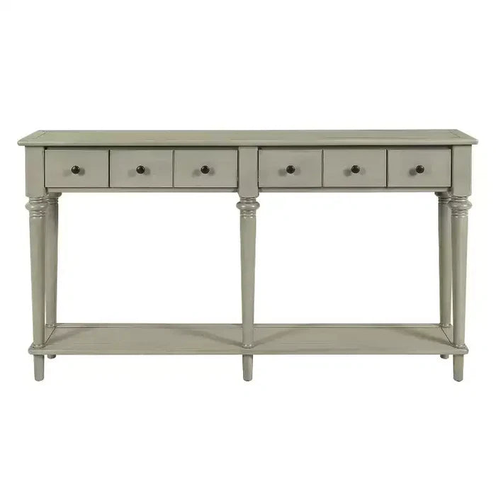 Luxystar Retro Console Table with 4 Drawers, Open Shelf for Entryway and Living Room, Grey Wash