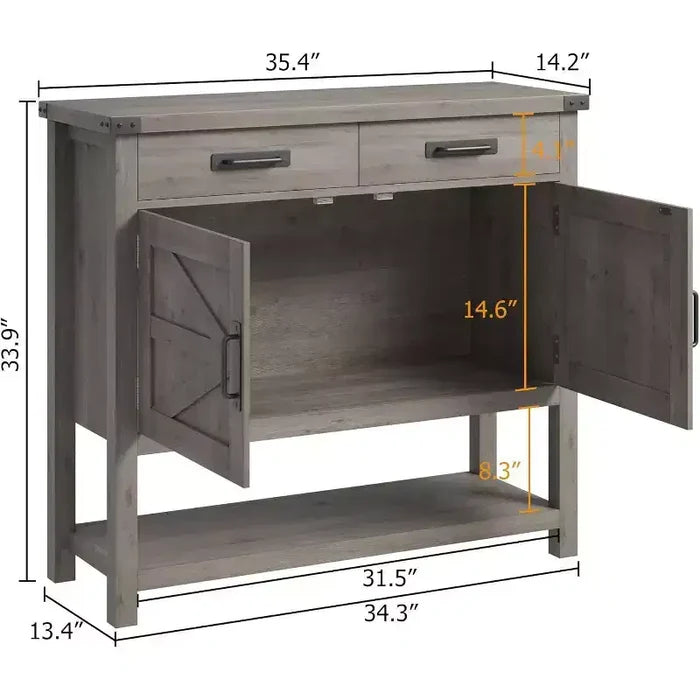 Farmhouse Style Console Table with Storage, 2-Door Cabinet & 2 Drawers, Multi-Functional Buffet Table for Entryway, Kitchen, Living Room