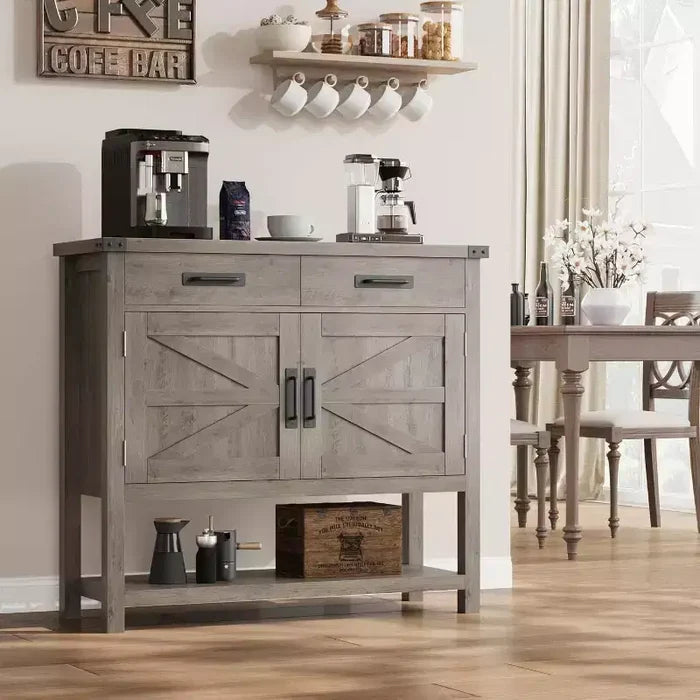 Farmhouse Style Console Table with Storage, 2-Door Cabinet & 2 Drawers, Multi-Functional Buffet Table for Entryway, Kitchen, Living Room