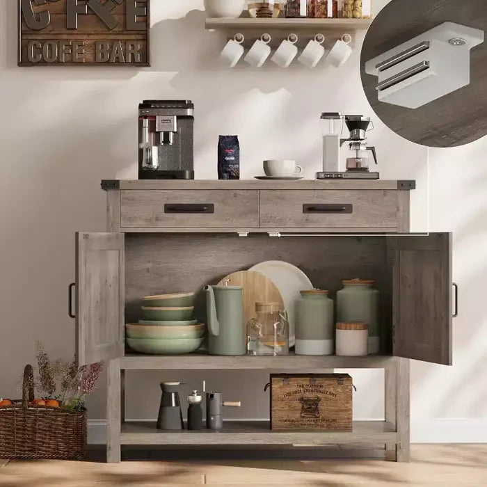 Farmhouse Style Console Table with Storage, 2-Door Cabinet & 2 Drawers, Multi-Functional Buffet Table for Entryway, Kitchen, Living Room