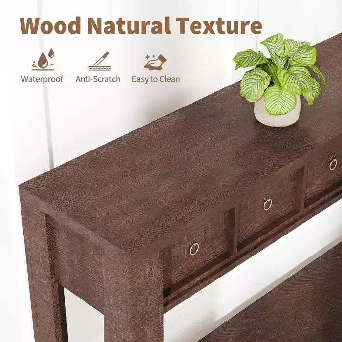 54 Rustic Farmhouse Console Table for Entryway, Long Wooden Sofa Table with 2 Storage Drawers & Open Display Shelf for Hallway & Living Room