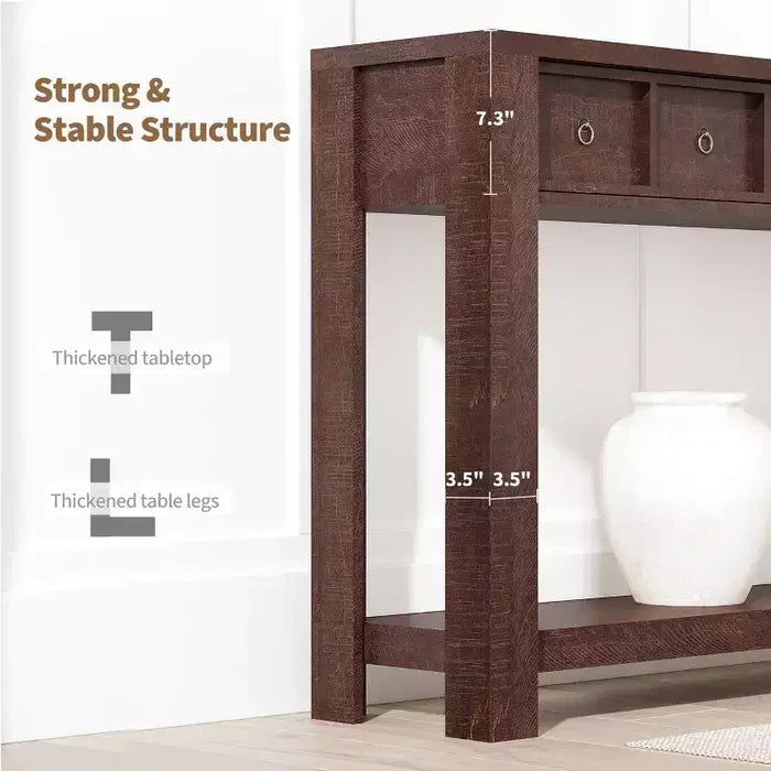 54 Rustic Farmhouse Console Table for Entryway, Long Wooden Sofa Table with 2 Storage Drawers & Open Display Shelf for Hallway & Living Room