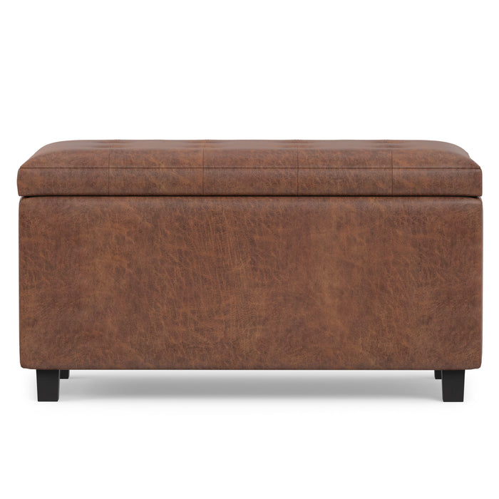 Distressed Saddle Brown Distressed Vegan Leather | Cosmopolitan Storage Ottoman in Distressed Vegan Leather