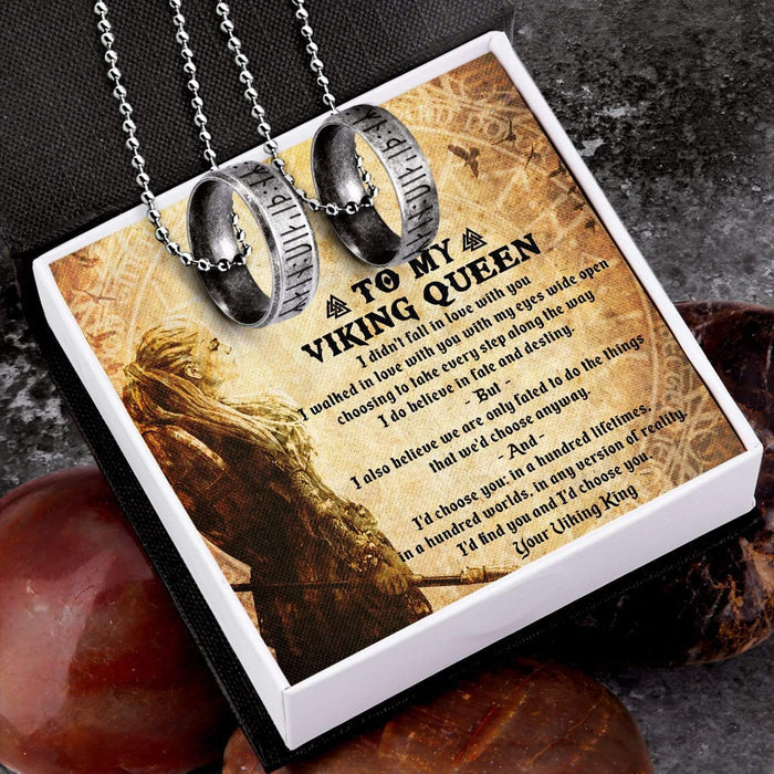 Couple Rune Ring Necklaces - My Viking Queen - I'd Find You And I'd Choose You - Gndx13002