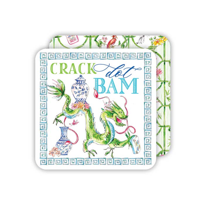 Crack Dot Bam Mahjong Dragon Blue Square Coaster by Rosanne Beck